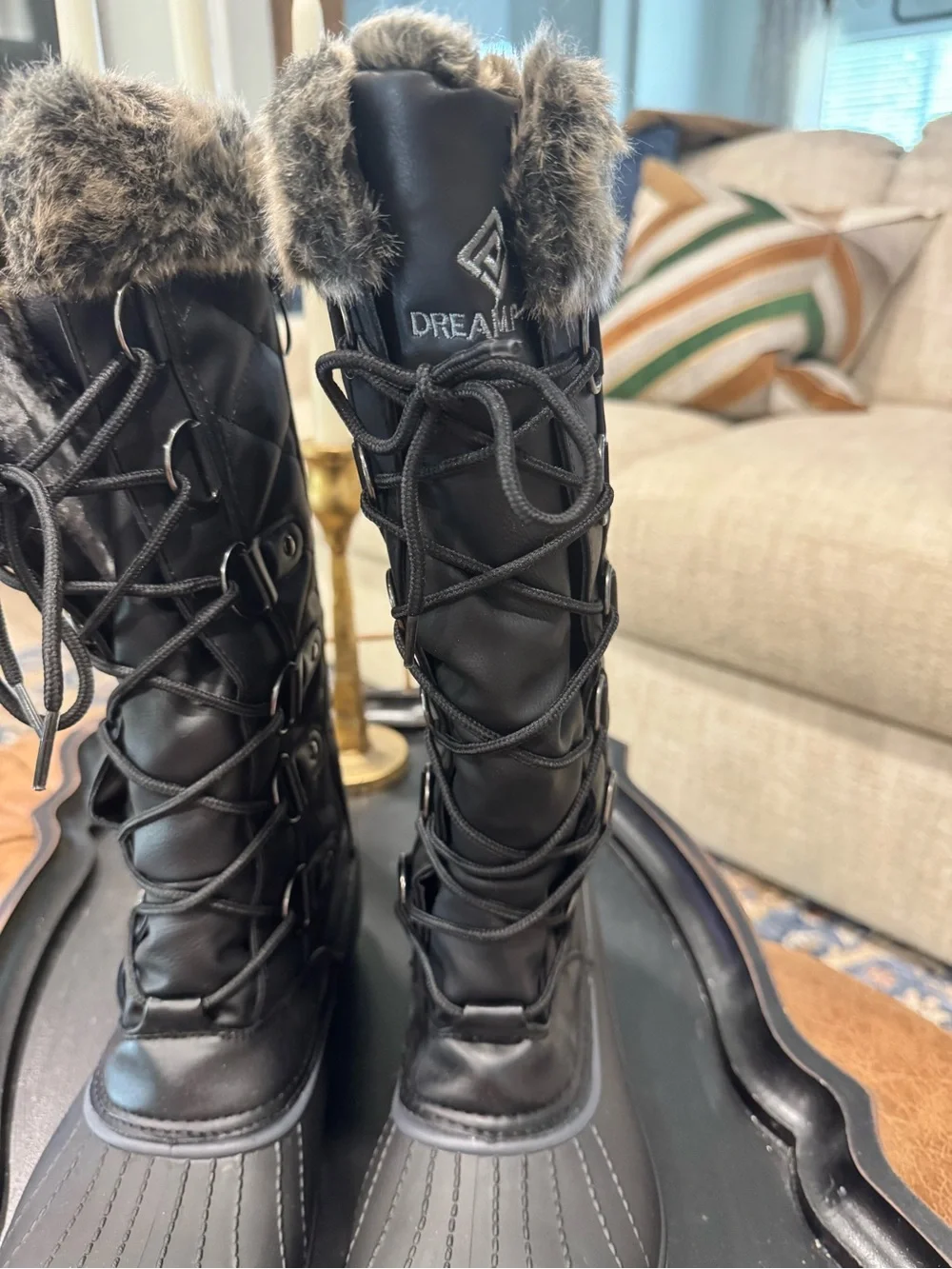 Dream Pairs Black Faux Fur Lined Winter Rain Boots